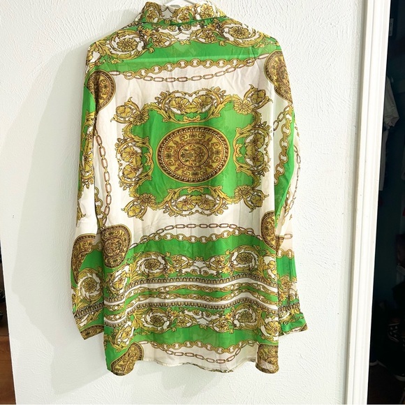 NWT Fashion Nova Crunching The Numbers Printed Shirt - Green/combo Size L - Picture 11 of 15